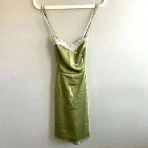 90s style silky mini dress green XS